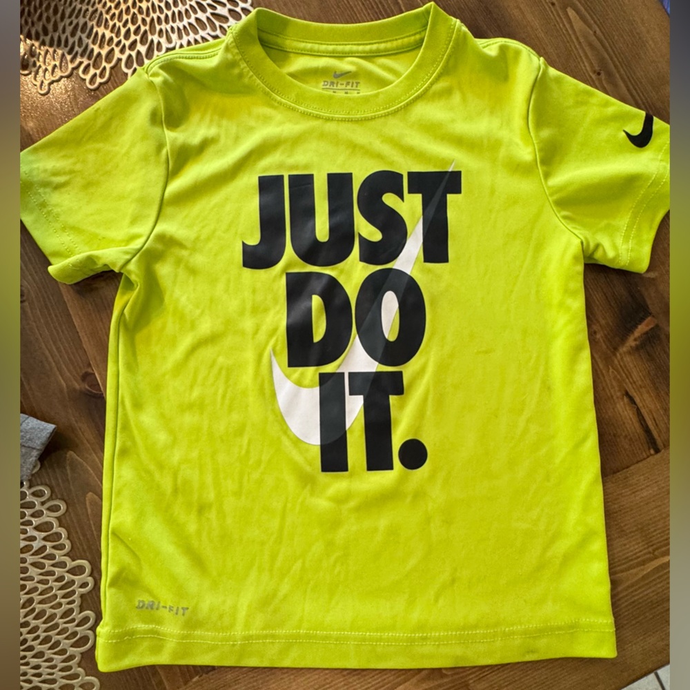Nike Dri-Fit “Just Do It.” Neon Yellow Kids T-Shirt | Size Medium (6-8 Y)